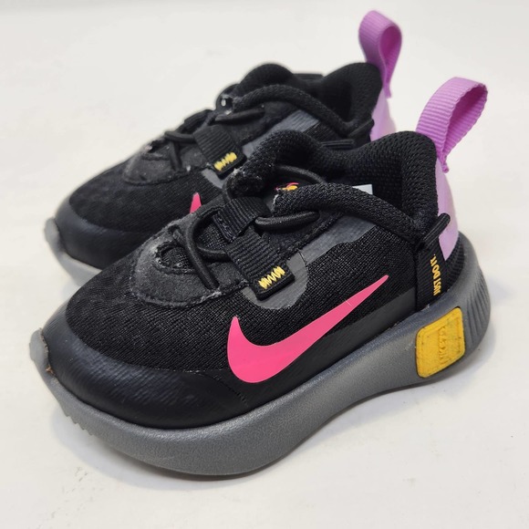Nike Toddler Reposto TD Sneakers Atheltic Shoes 3C Black Fuchsia Glow Slip On - Picture 3 of 7